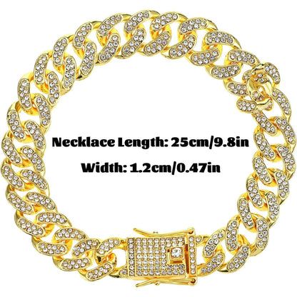 Chain Collar for Dog Diamond Cuban Link Dog Collar 13mm Wide Pet Cuban Style Collar Metal Cat Chain Pet Crystal Collar Jewelry Accessories for Small Medium Large Dogs Cats (10 Inch, Gold) - Image 2