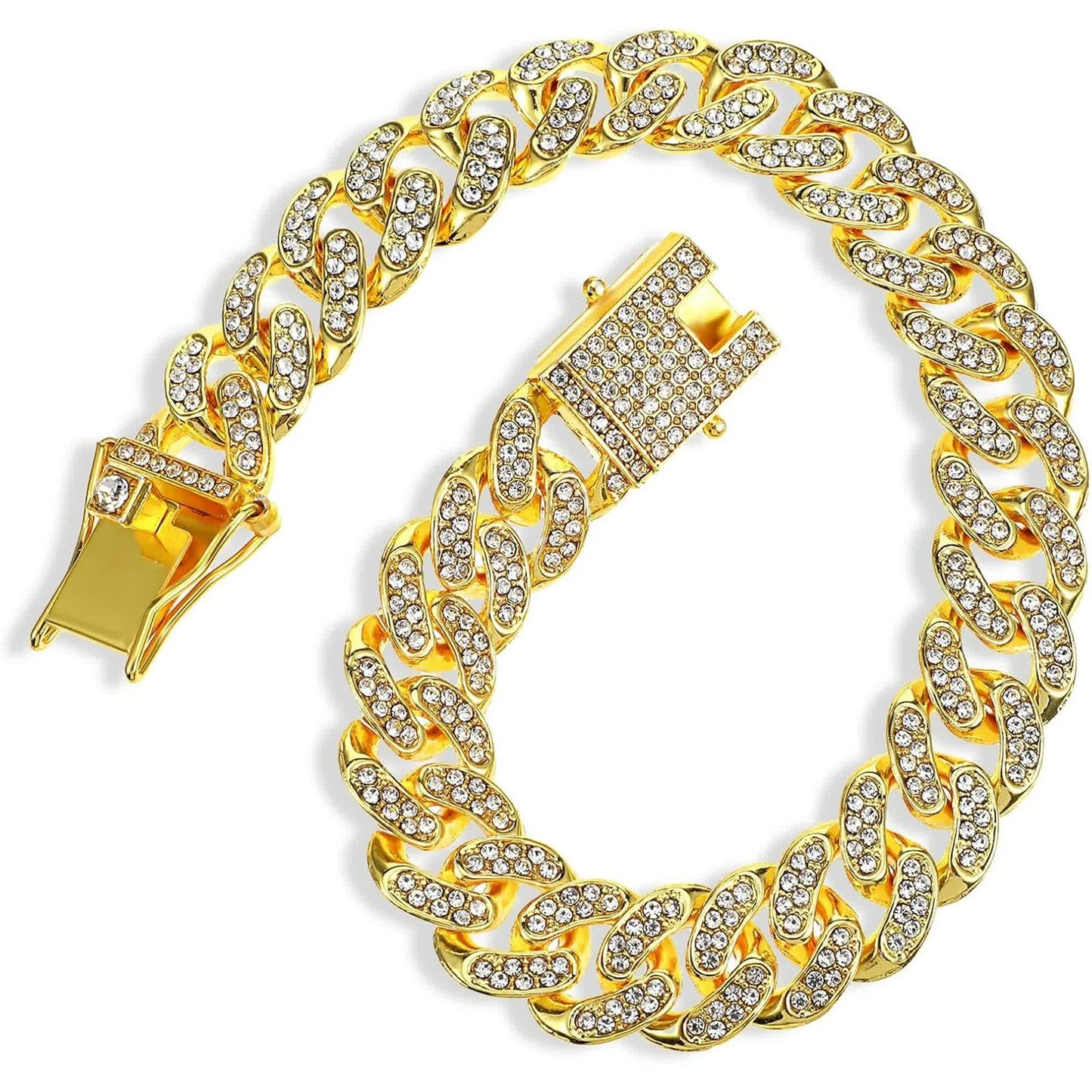 Chain Collar for Dog Diamond Cuban Link Dog Collar 13mm Wide Pet Cuban Style Collar Metal Cat Chain Pet Crystal Collar Jewelry Accessories for Small Medium Large Dogs Cats (10 Inch, Gold) - Image 3