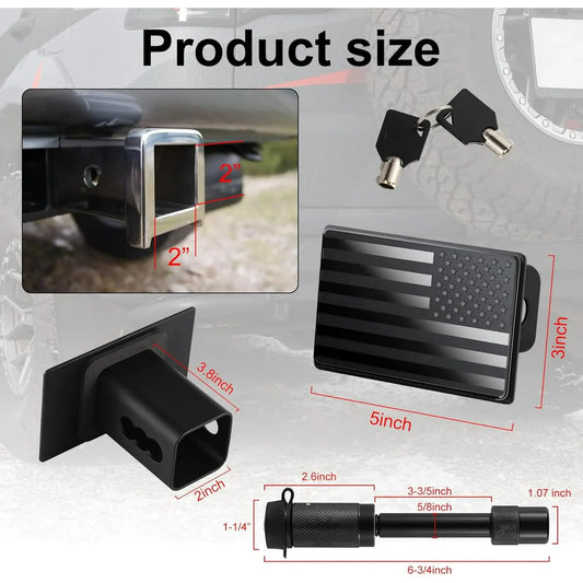 Tow Hitch Cover, Heavy American Flag Metal Trailer Hitch Cover for 2 Inch Receivers, Ideal for Truck Accessories with 5/8-Inch Pin Diameter Trailer Hitch Lock - Image 2