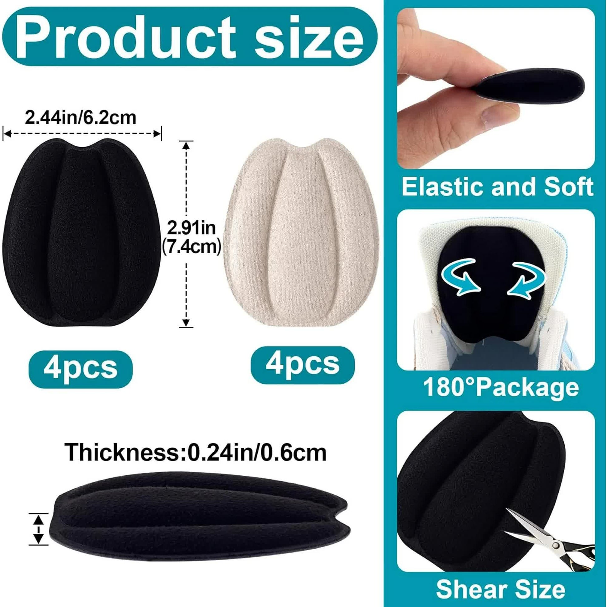 4 Pairs Self Adhesive Tongue Pads for Shoes Too Big, Non Slip Tongue Cushion Insert for Loose Shoe Size Reducer, Shoe Filler Shoe Heel Inserts for Men Women, Size Large (Black+Beige) - Image 2