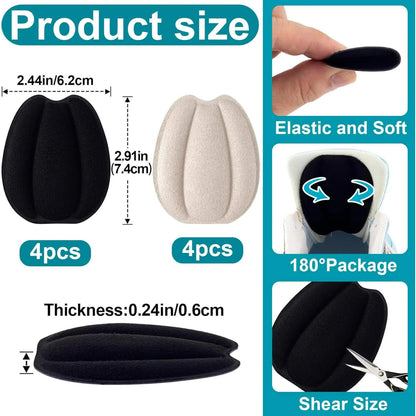 4 Pairs Self Adhesive Tongue Pads for Shoes Too Big, Non Slip Tongue Cushion Insert for Loose Shoe Size Reducer, Shoe Filler Shoe Heel Inserts for Men Women, Size Large (Black+Beige) - Image 2