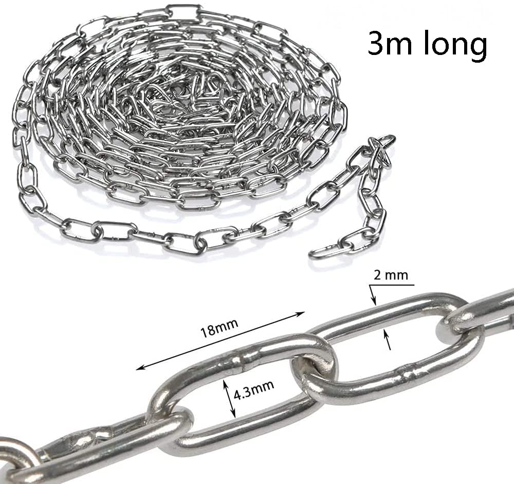 SUS304 Stainless Steel Chain Metal Chain Link Chain Small Light Duty Chain Utility Chain for Home Outdoor Camping Hanging Pet Chain Prevention Theft -Thickness 0.08 inches (2mm)- Length 9.8ft (3m) - Image 2