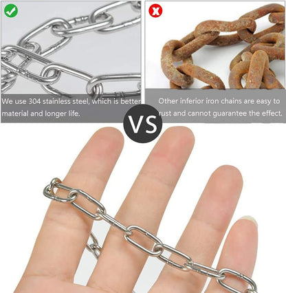 SUS304 Stainless Steel Chain Metal Chain Link Chain Small Light Duty Chain Utility Chain for Home Outdoor Camping Hanging Pet Chain Prevention Theft -Thickness 0.08 inches (2mm)- Length 9.8ft (3m) - Image 3