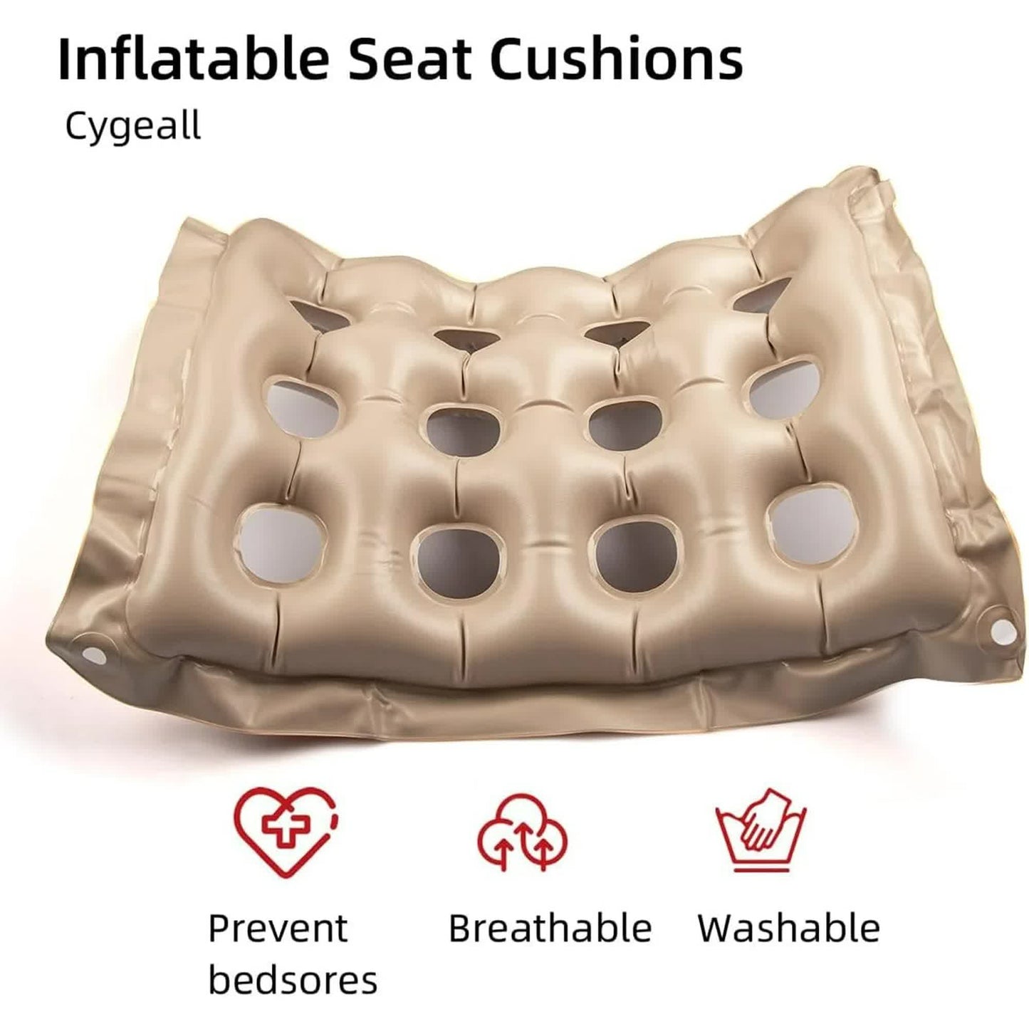 Inflatable Seat Cushions for Pressure Relief, Wheelchair Air Cushion for Bed Sore, Comfortable Waffle Pads，Cream 17x17inch - Image 3