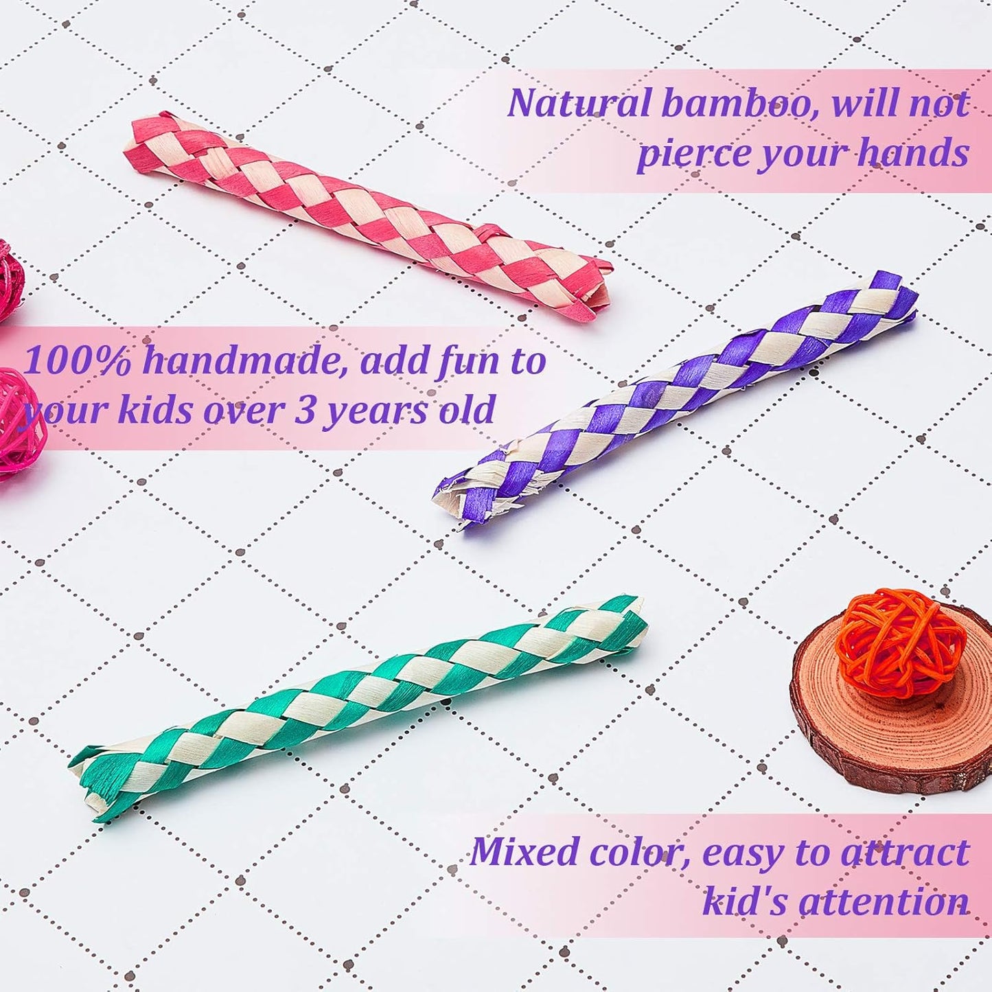 24 Pieces Chinese Finger Trap Bamboo Finger Traps PET Bird Chew Toy Birds Foraging Chopper Toy for Kids Birthday Party Favors Piñata Fillers Goodie Bag Stuffers - Image 3