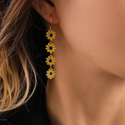 Boho Flower Dangle Earrings for Women,Chic White Yellow Drop Flower Statement Earrings Tropical Beach Jewelry - Image 2