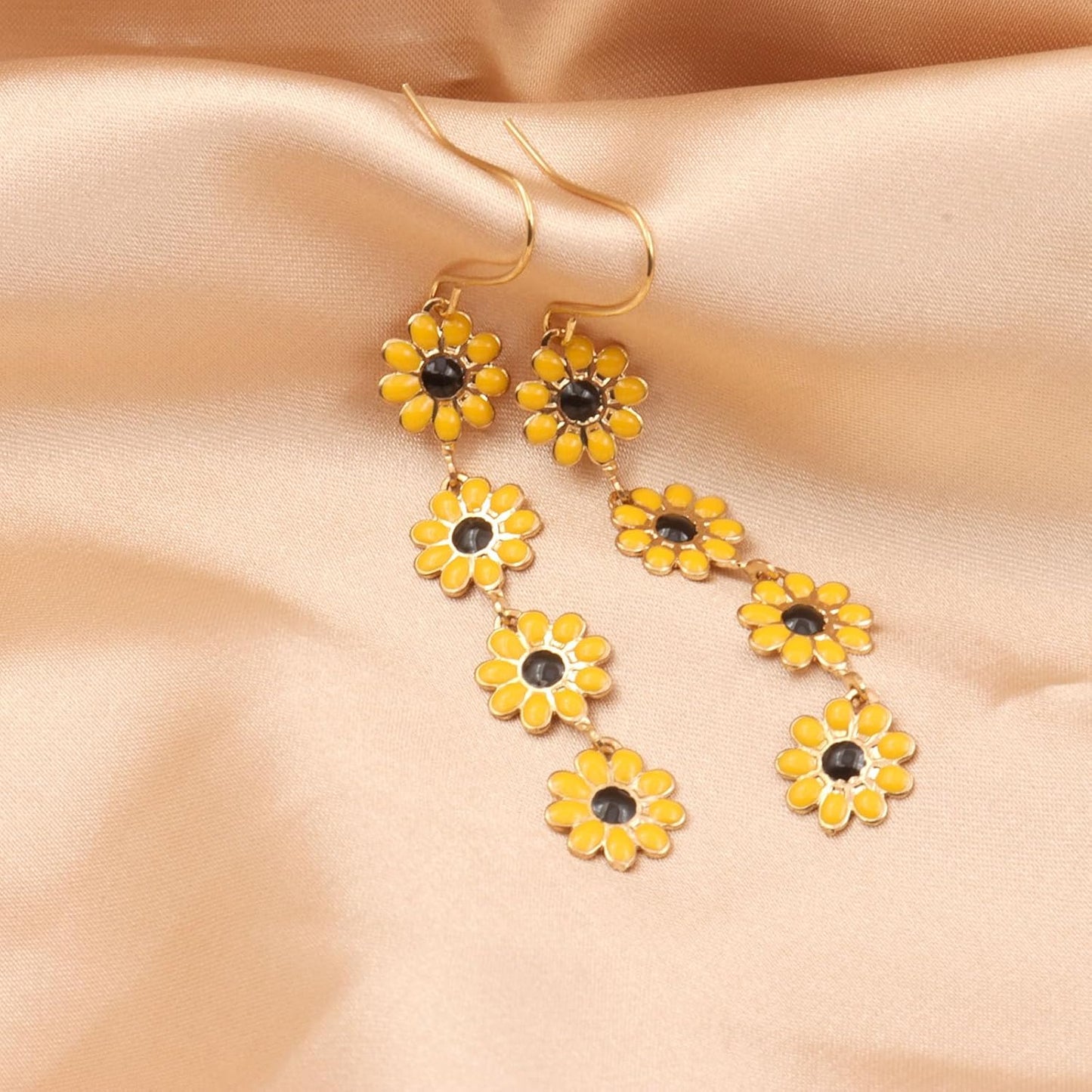 Boho Flower Dangle Earrings for Women,Chic White Yellow Drop Flower Statement Earrings Tropical Beach Jewelry - Image 3