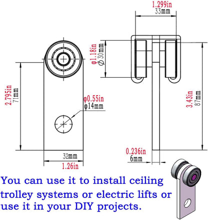 2Pcs 4 Wheel Trolley Assembly Rollers Four Bearing Trolley Assembly for 1-5/8" Wide and All 1-5/8" or Taller Strut Channel - Image 3