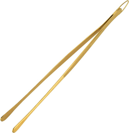 Kitchen Tweezer Tongs, 12 Inches Stainless Steel Heavy Duty Long Fine Chef Metal Skinny Cooking Tweezers for Serving Food, Gold