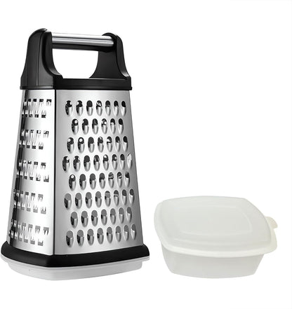 9" Box Cheese Grater With Container, Heavy Duty Cheese Graters Handheld 4-Sided Stainless Steel, Food Shredder for Parmesan Cheese, Vegetables, Ginger, Potatoes