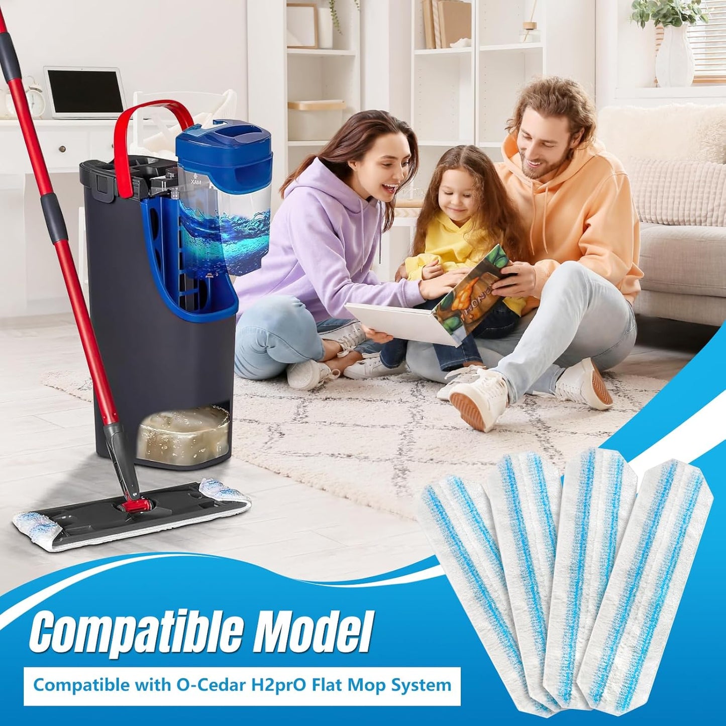 4-Pack Replacement Mop Pads for O-Cedar H2pro Flat Mop System & Vileda | O'Cedar H2 Pro Microfiber Mop Heads Replacements | Washable Reusable Refills | Safe on Wood, Tile, Vinyl Floors - Image 2