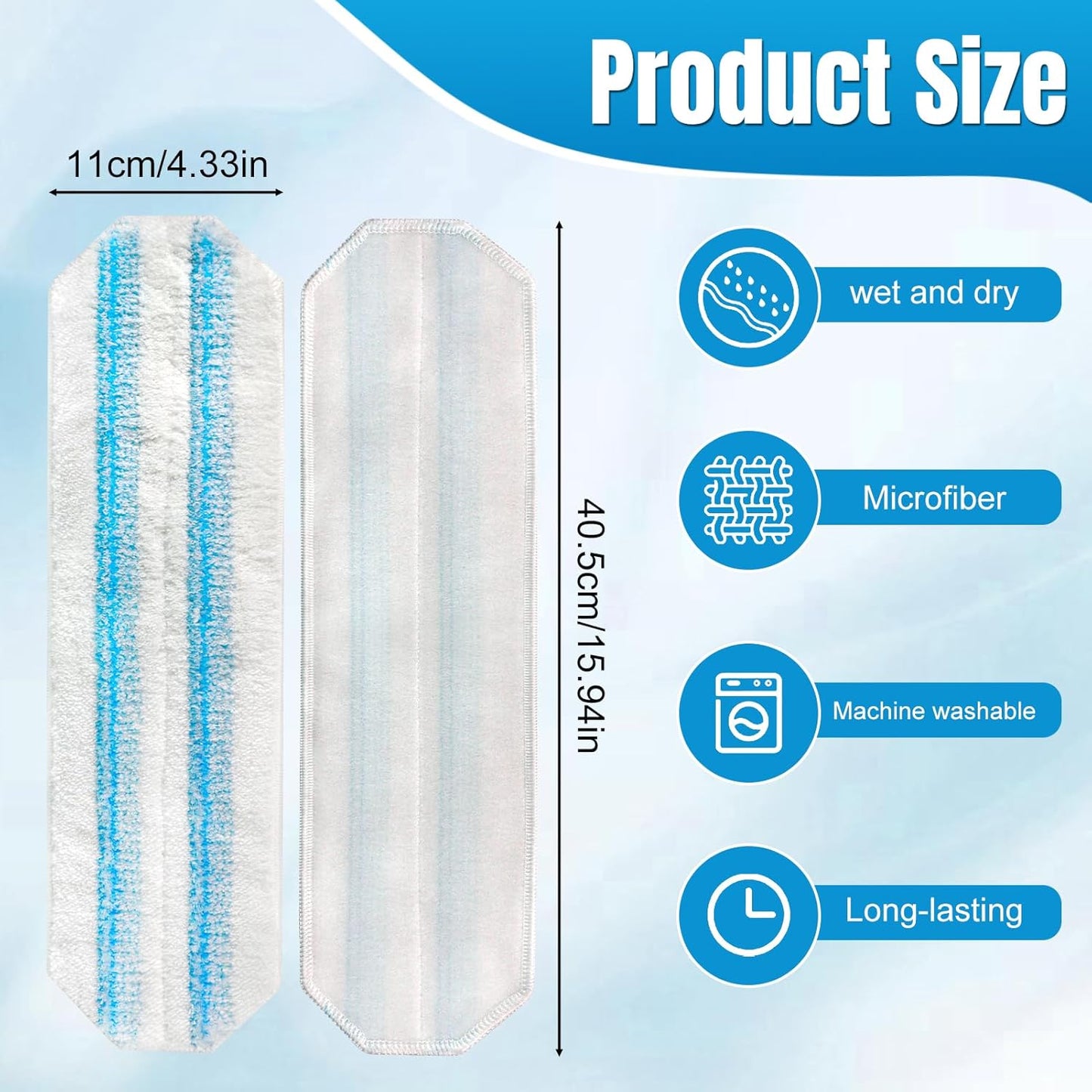 4-Pack Replacement Mop Pads for O-Cedar H2pro Flat Mop System & Vileda | O'Cedar H2 Pro Microfiber Mop Heads Replacements | Washable Reusable Refills | Safe on Wood, Tile, Vinyl Floors - Image 3