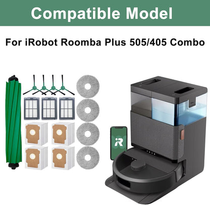 16-Piece Replacement Parts Kit for IRobot Roomba 505/405 Combo Robot Vacuum Cleaner, Main Brush ×1, Side Brushes ×4, HEPA Filters ×3, Cleaning Cloths ×4, Dust Bags ×4 - Image 2