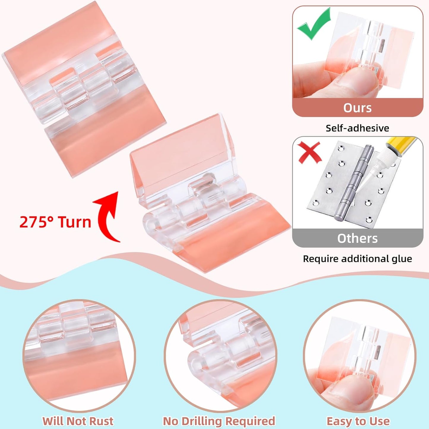 24Pcs Acrylic Small Hinges, 1.4x1 inch Clear Self-Adhesive Hinges, Folding Hinge Tool for Cabinet Drawer Furniture Display Stand DIY Crafts (35x25 mm) - Image 3