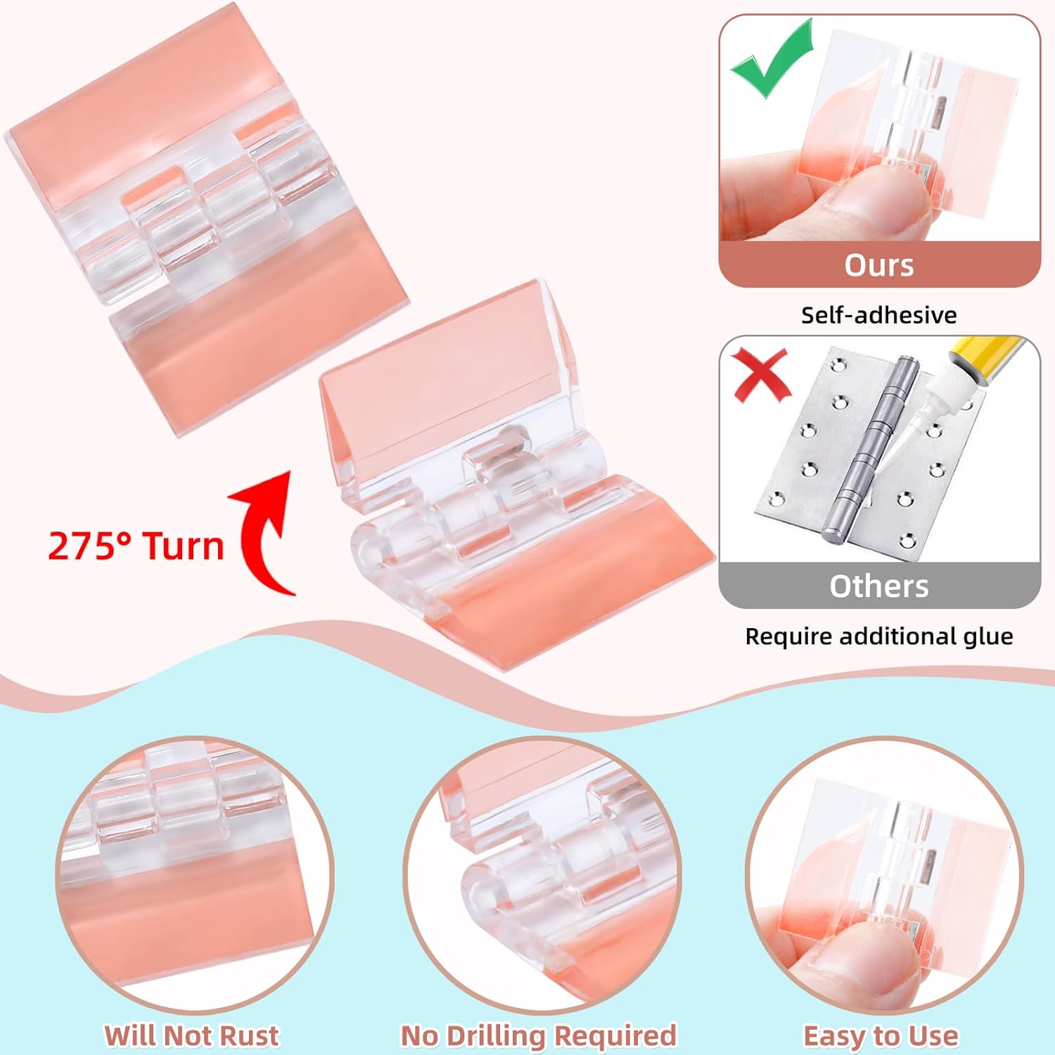 24Pcs Acrylic Small Hinges, 1.4x1 inch Clear Self-Adhesive Hinges, Folding Hinge Tool for Cabinet Drawer Furniture Display Stand DIY Crafts (35x25 mm) - Image 3