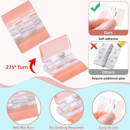 24Pcs Acrylic Small Hinges, 1.4x1 inch Clear Self-Adhesive Hinges, Folding Hinge Tool for Cabinet Drawer Furniture Display Stand DIY Crafts (35x25 mm) - Image 3