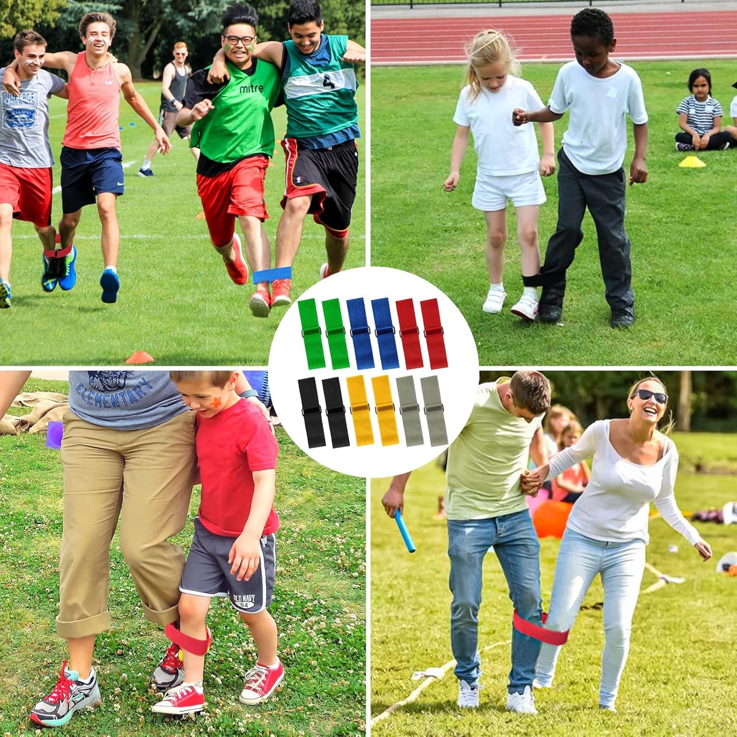 12 Pcs 3 Legged Race Bands Firm Elastic Tie Kids Outdoor Games Teamwork Birthday Party Game for Adults & family Field Day Carnival Theme Outside Yard Games - Image 4