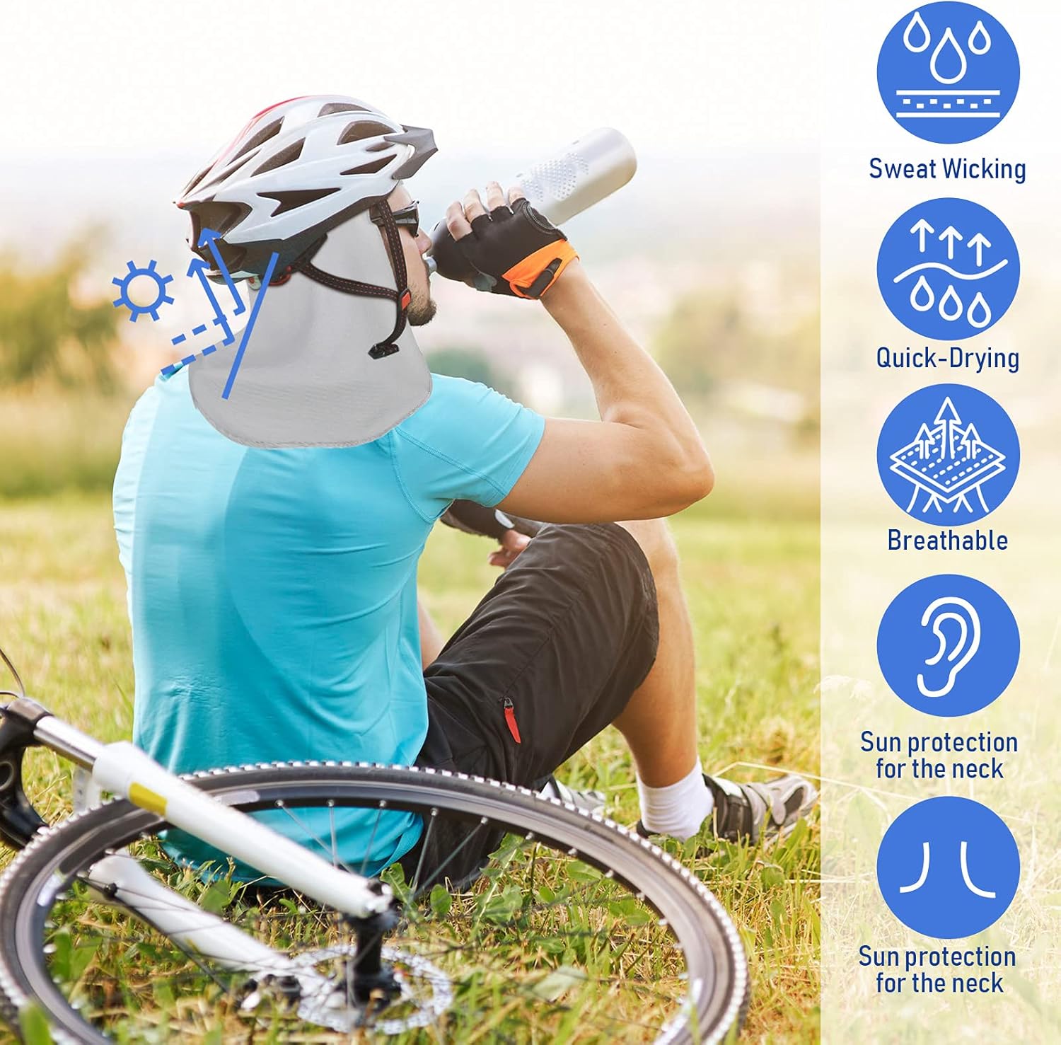 Helmet Liner with Neck Mask, Cooling Skull Cap Sweat Wicking Cap with Tail Sun Cycling Running Neck Protection Hat - Image 3