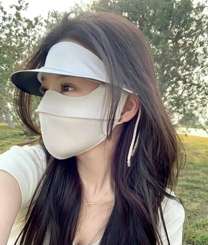 UV Face Cover UPF 50+ Women's Ice Silk Summer Breathable Full Face Sun Mask Outdoor Eye Protection Sunscreen Balaclava Hat  Beige  One Size - Image 2