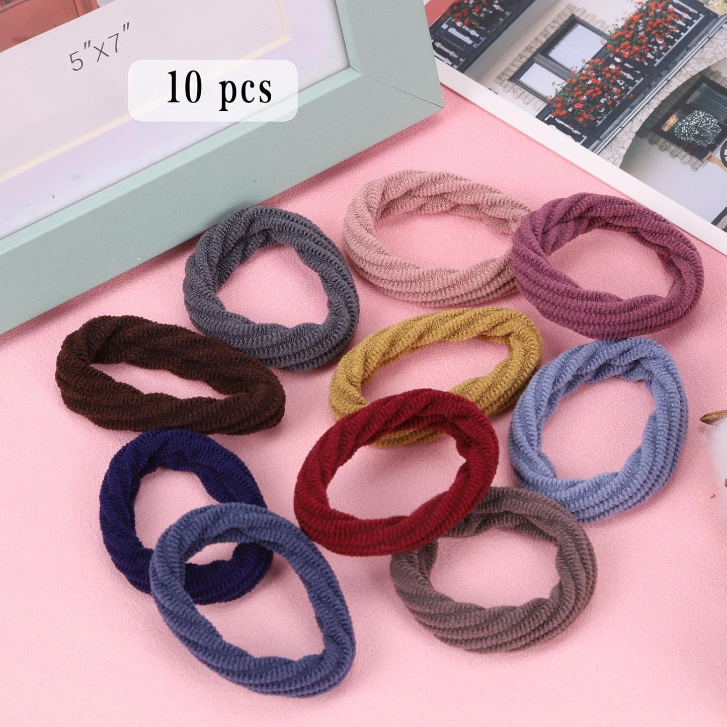 10 Pieces Thick Hair Ties Seamless Elastic Hair Ties for Women, Girls Hair Accessories Colorful Ponytail Holders with Pattern Texture No Crease Soft Hair Bands for Thick Thin and Curly Hair 10 Styles - Image 4