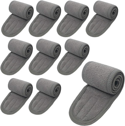 Spa Headband Facial Headbands Makeup Hair Band Washing Face Thick Terry Cloth Head Band for Yoga Sport Shower Adjustable Length Elastic Stretch (10 Pack)