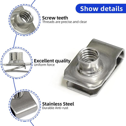 1/4"-20 U-Style Clip-On Nut, U-Type Stainless Steel 18-8 (304) Regular Extruded U-Nut, Pack of 20 - Image 4