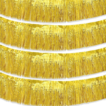 Gold Parade Float Fringe,Tinsel Streamers Banners,Tinsel Fringe Banners,for Party Decoration Parade Float Decorations Graduation Ceremony Decorations Festival Celebration,11.8 in x 9.8 ft,4pack