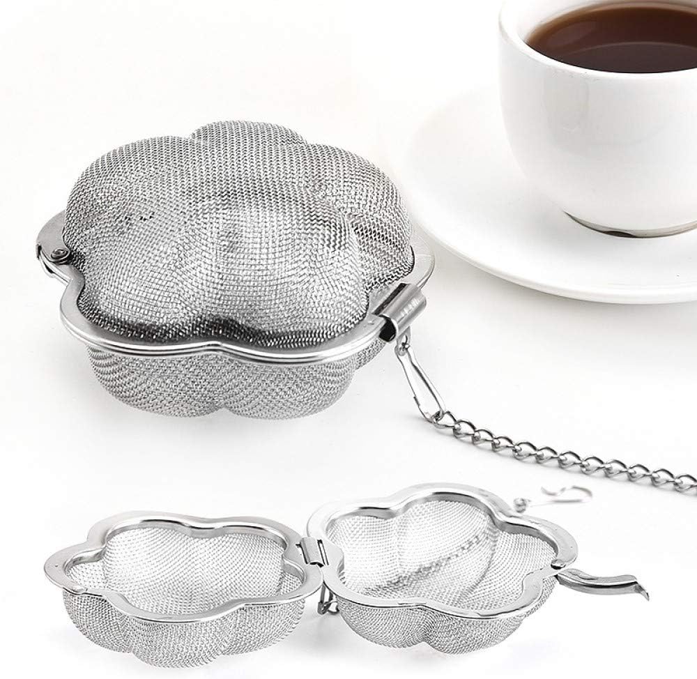 2pcs Stainless steel fine mesh seasoning ball kitchen soup spice stew filter kitchen tool metal tea bag tea ball (2pcs Flower Shape),Silver,6cm - Image 2