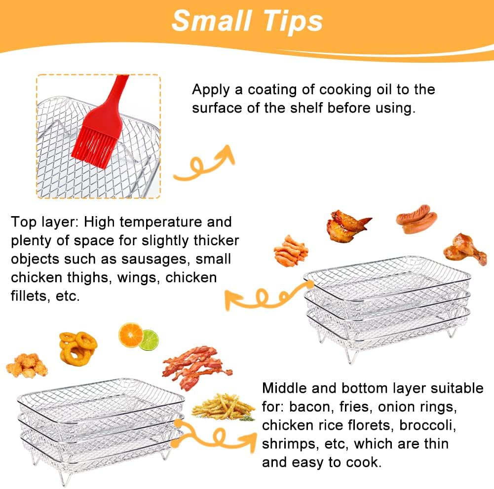 Air Fryer Rack for Ninja Dual Airfryer, 3pcs Stackable Stainless Steel Dehydrator Rack, Rectangle Double Air Fryer Accessories, Ninja Dual Airfryer Accessories - Image 3