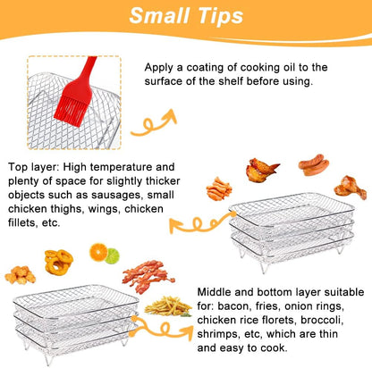 Air Fryer Rack for Ninja Dual Airfryer, 3pcs Stackable Stainless Steel Dehydrator Rack, Rectangle Double Air Fryer Accessories, Ninja Dual Airfryer Accessories - Image 3