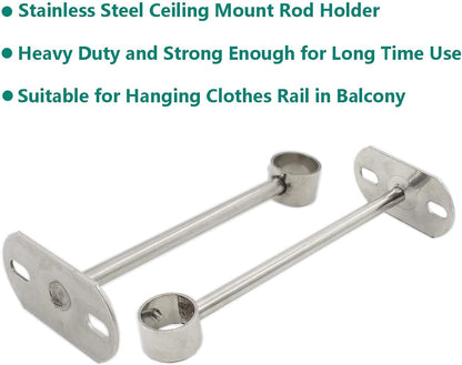 2 Pack Ceiling Mount Bracket, Stainless Steel Wardrobe Pipe Bracket Rod Holder Ceiling Holder,  Shower Curtain Closet Wardrobe Rod Lever Support Holder Pipe Flange Socket (25x250mm/1x10'') - Image 4