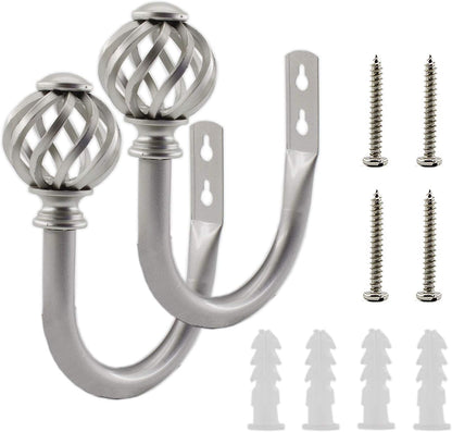2 Pack Curtain Holdbacks, U Shaped Wall Mounted Curtain Tieback Hooks Drapery Tiebacks Decorative Curtain Hooks Window Treatment Holdbacks Hardware for Home Decor (Silver)