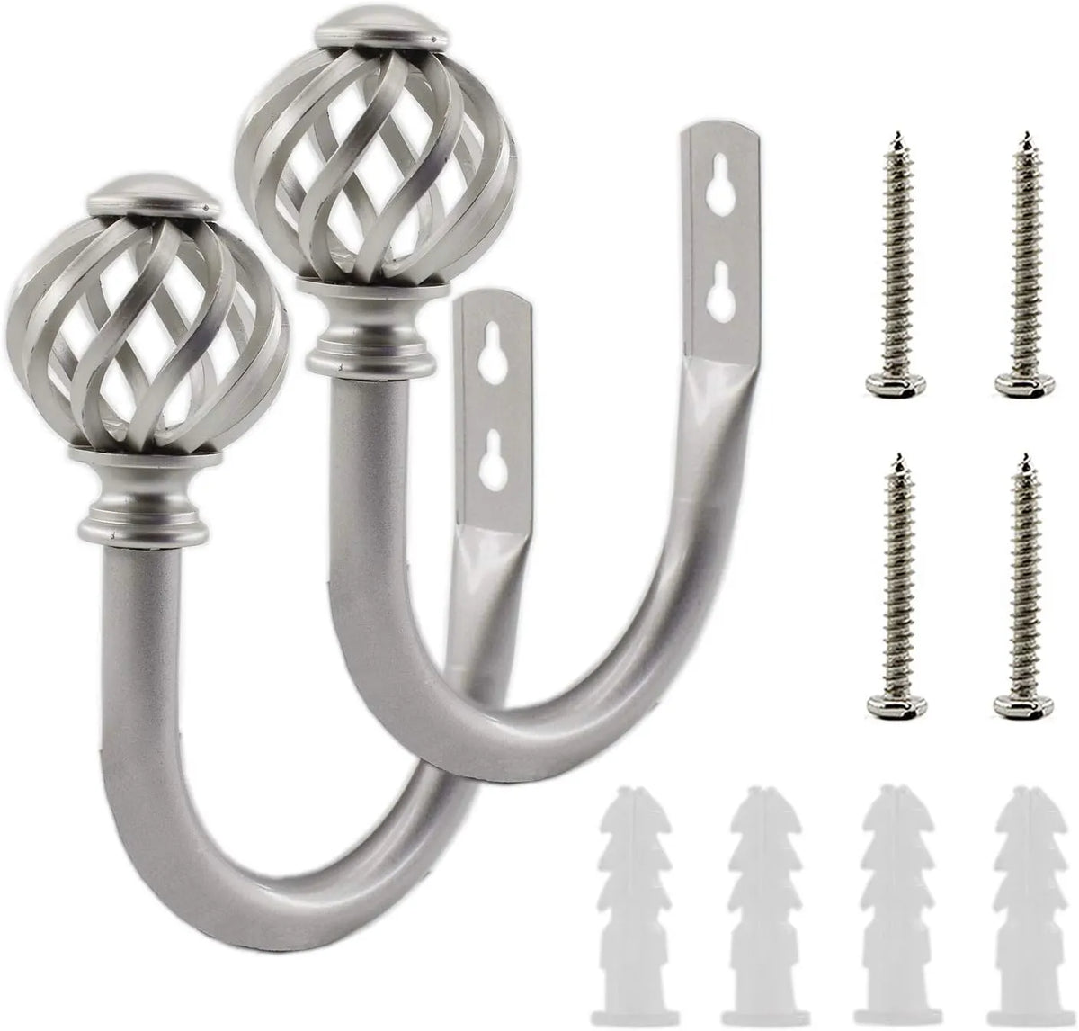 2 Pack Curtain Holdbacks, U Shaped Wall Mounted Curtain Tieback Hooks Drapery Tiebacks Decorative Curtain Hooks Window Treatment Holdbacks Hardware for Home Decor (Silver)