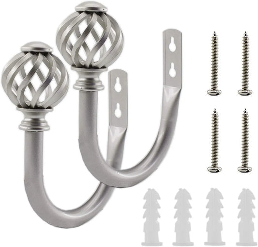 2 Pack Curtain Holdbacks, U Shaped Wall Mounted Curtain Tieback Hooks Drapery Tiebacks Decorative Curtain Hooks Window Treatment Holdbacks Hardware for Home Decor (Silver)