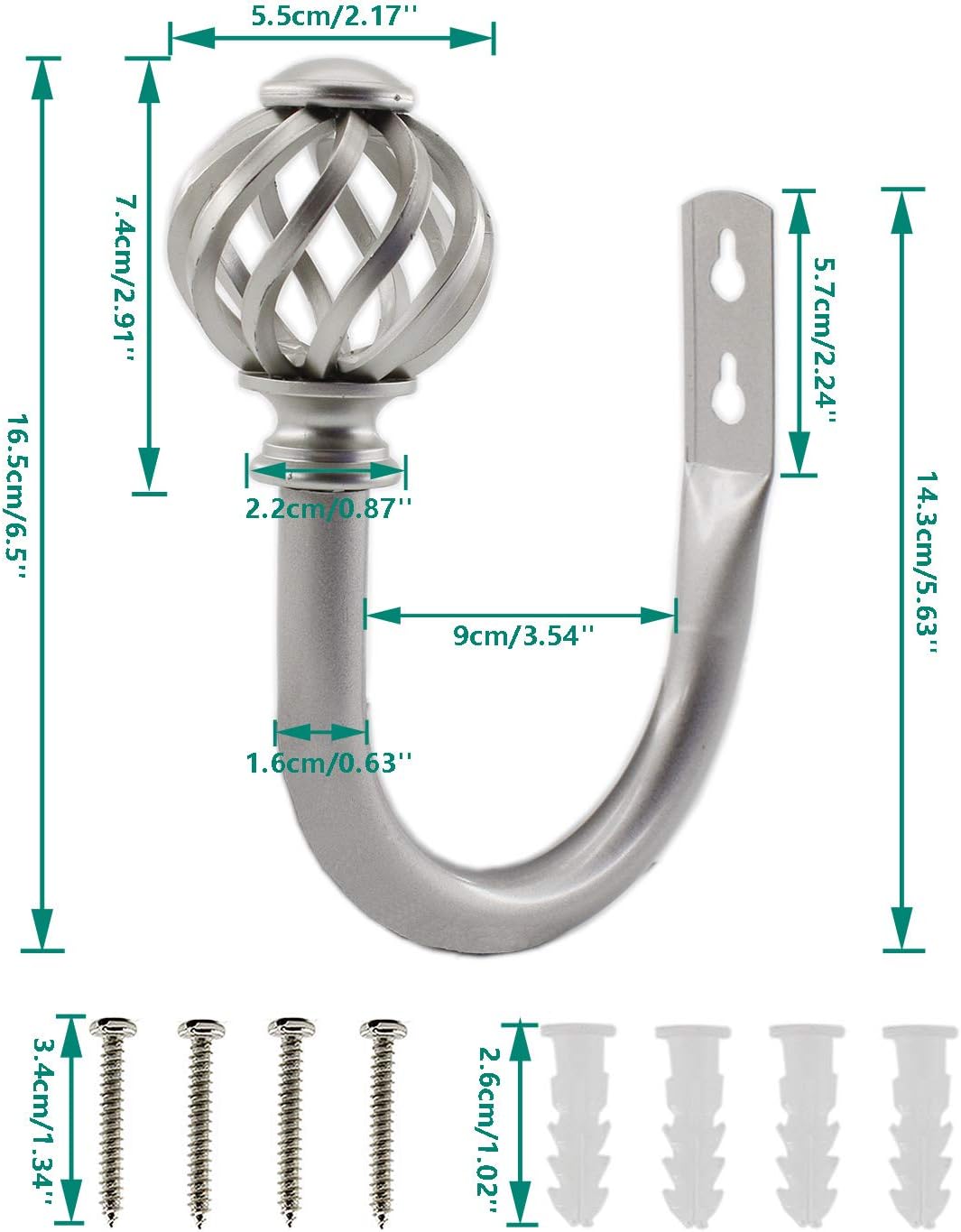 2 Pack Curtain Holdbacks, U Shaped Wall Mounted Curtain Tieback Hooks Drapery Tiebacks Decorative Curtain Hooks Window Treatment Holdbacks Hardware for Home Decor (Silver) - Image 2