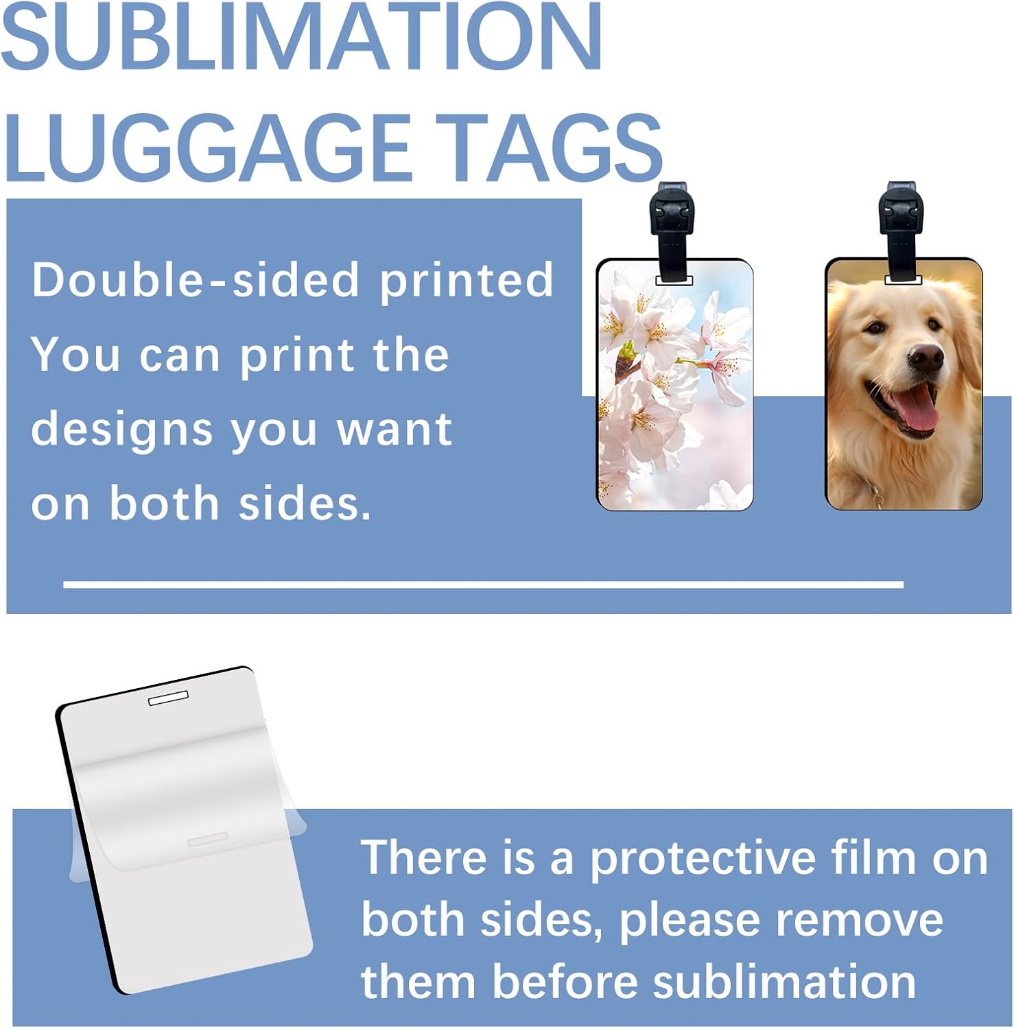 40 Pcs Luggage Tag Blanks - Rectangle Bulk with Belt - MDF Bag Tags - Heat Transfer Double Sides - Keychain Blanks - 2.4x3.8 inch - Image 3
