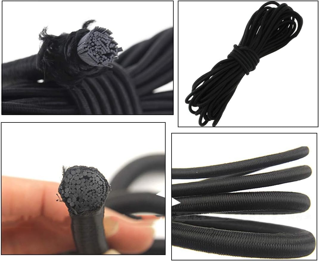20pcs Plastic Cord Locks with 1/8-Inch 50ft Elastic Cord Heavy Stretch Round String, 10Pcs Sing-Hole, 10pcs Double-Hole Spring Toggle Stopper Slider Black (3mm-Black) - Image 3