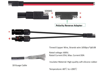 Solar Panel Connectors 10AWG Compatible with MC-4 Solar Connecter to SAE Adapter PV Extension Cable Wire for RV Caravan Solar Panels Battery Charger kit with Two SAE to SAE Polarity Reverse Adapters - Image 2