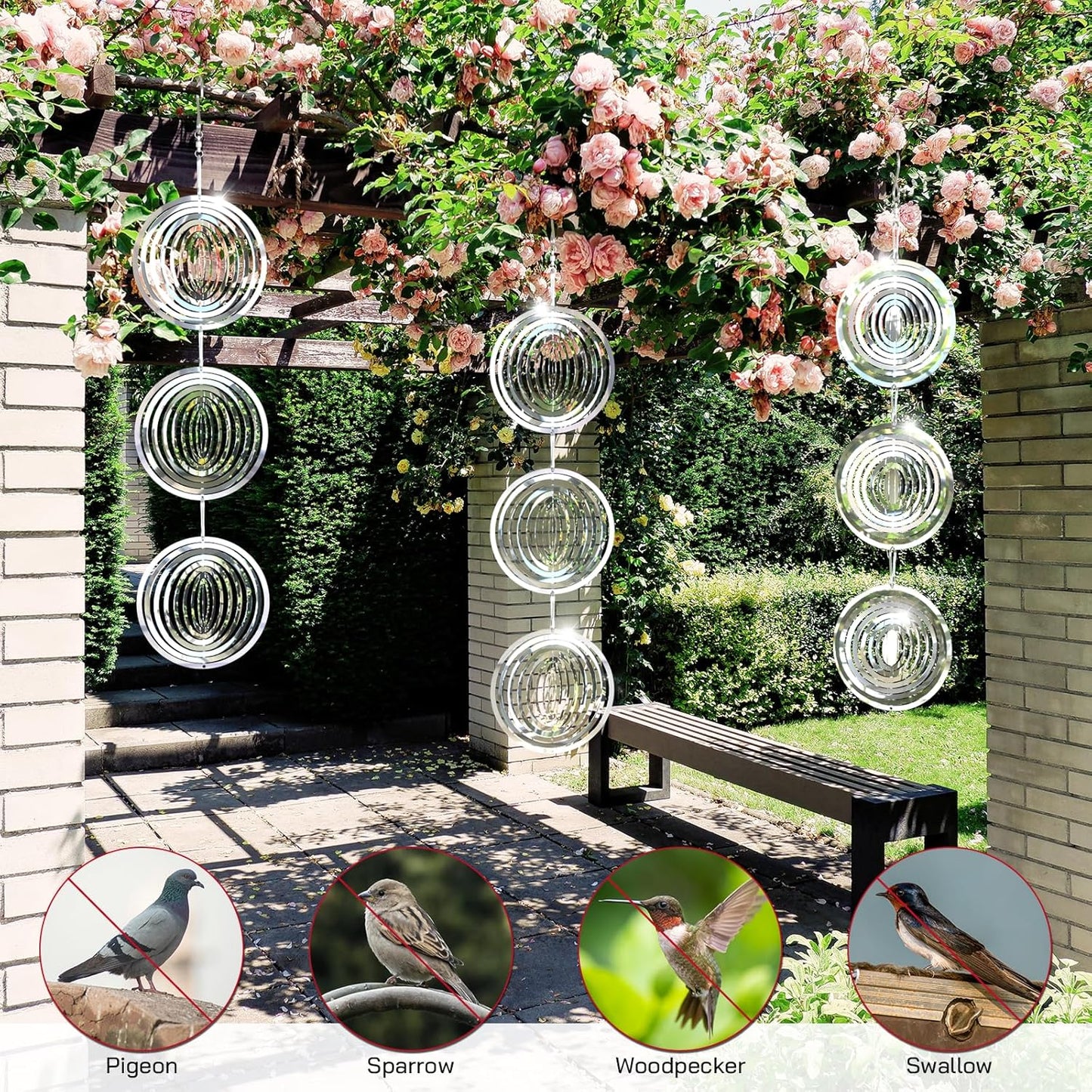 Bird Deterrents for Outside, Reflective 3D Stainless Steel Wind Spinners, Garden Decor, Bird Scare Devices to Keep Woodpeckers, Pigeons Away from Your House, Patio, Orchards - Image 3