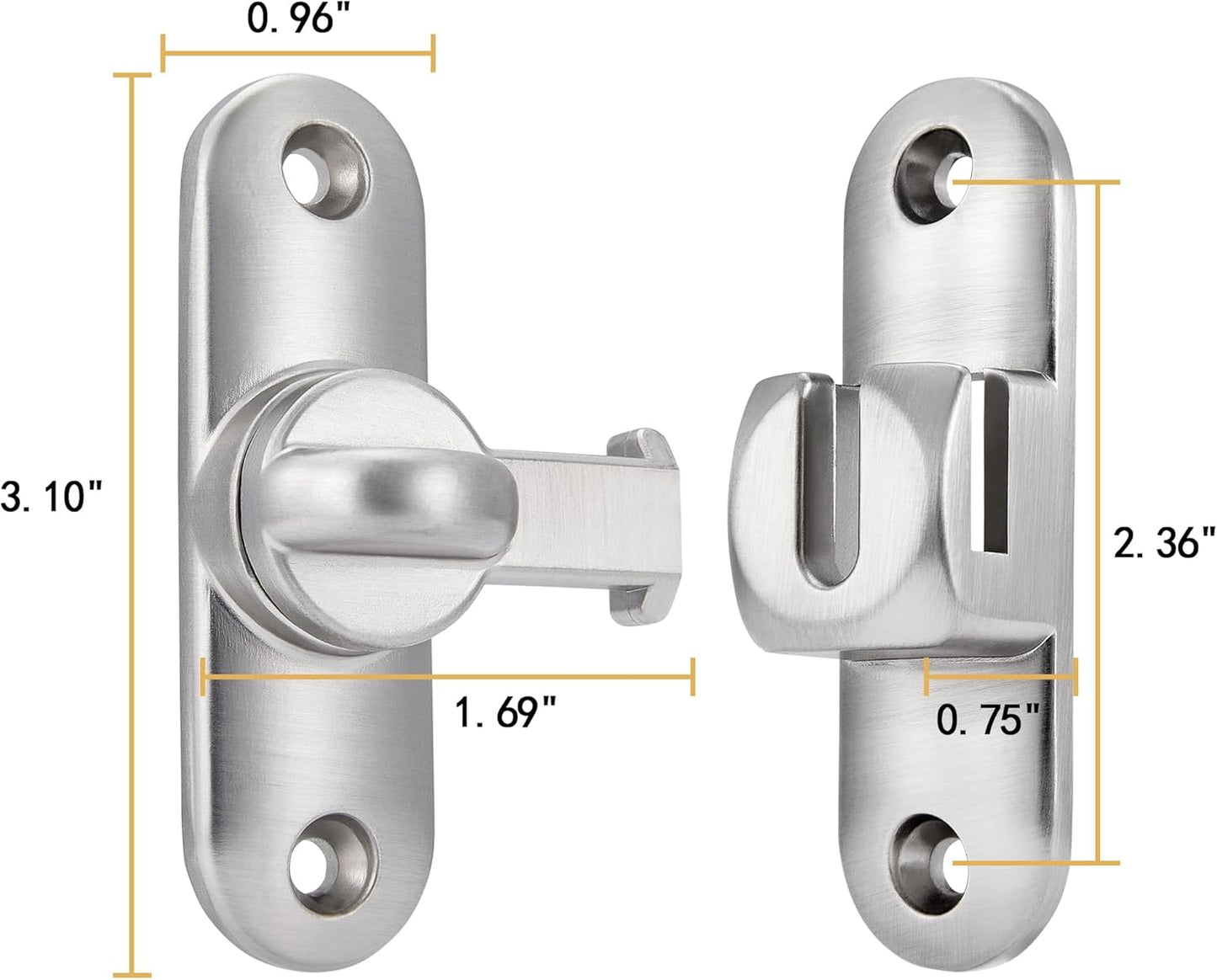 Silvery Barn Door Latches,90/180 Degree Gate Lock,Flip Gate Latches Hardware,Zinc Alloy Right Angle Door Lock Latch,Door Security Sliding Door Latch Lock for Cabinets,Bathroom Silvery_1 Pack - Image 2