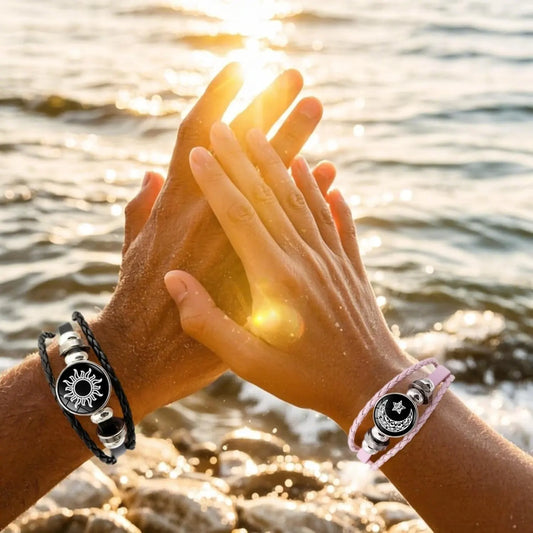 Luminous Sun and Moon Couple Bracelet - Glow in the Dark Matching Braided Leather Jewelry for Couples, Adjustable Long Distance Love Gift for Him & Her - Image 2