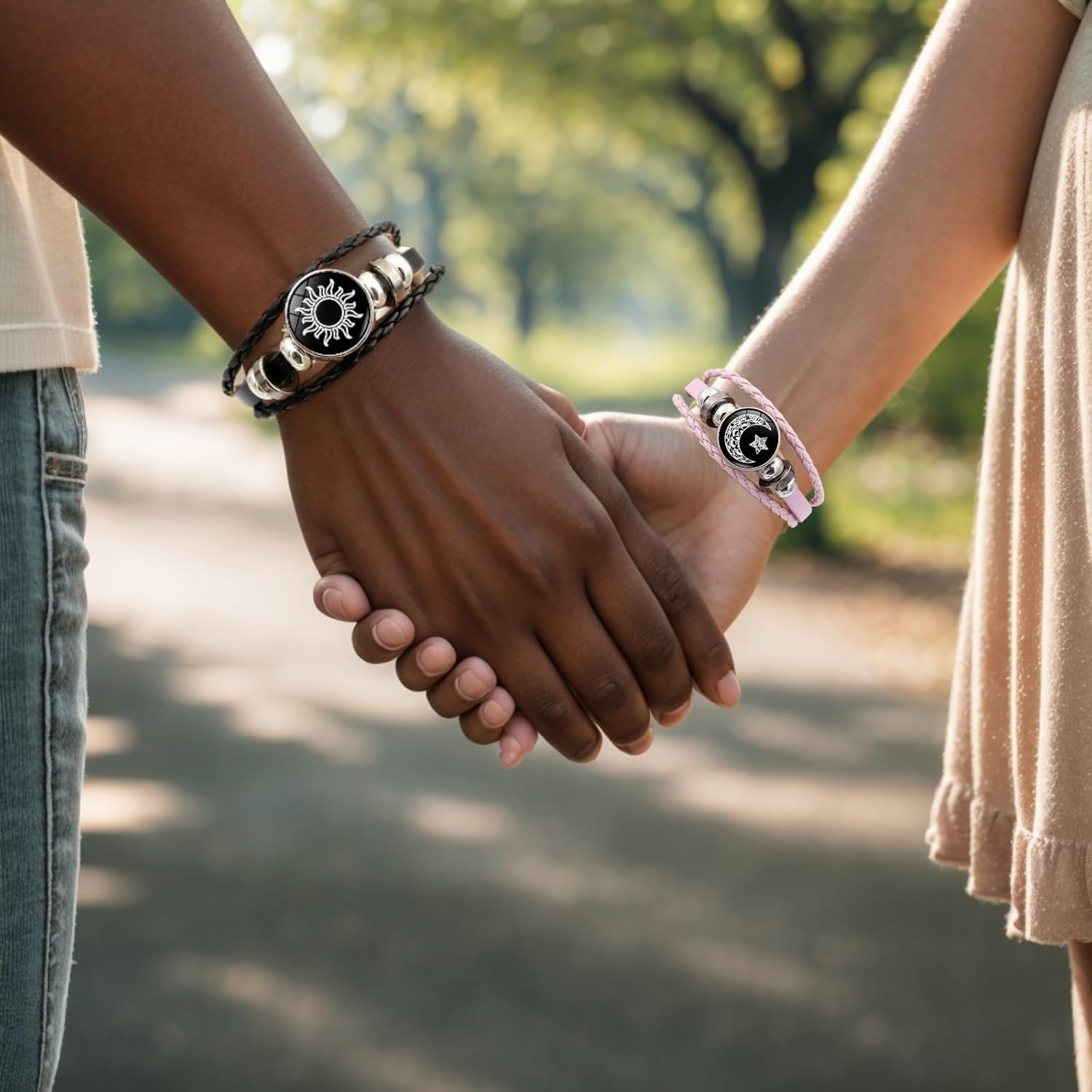Luminous Sun and Moon Couple Bracelet - Glow in the Dark Matching Braided Leather Jewelry for Couples, Adjustable Long Distance Love Gift for Him & Her - Image 4