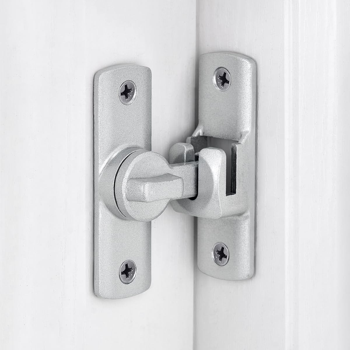 Silvery Barn Door Latches,90/180 Degree Gate Lock,Aluminum Alloy Right Angle Door Lock Latch,Flip Gate Latches Hardware,Door Security Sliding Door Latch Lock fo Cabinets,Barn Door,Bathroom  Silvery - Image 2