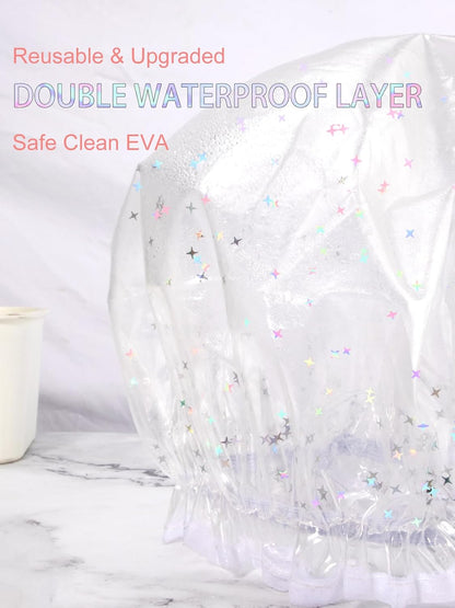 Luxury Shower Cap Reusable Waterproof for Women Sequin Lined Hair Cap for Shower Plastic Cap for Long Hair Large Double Layer Bath Cap Travel Essential & Cleaning Supplies - Image 4