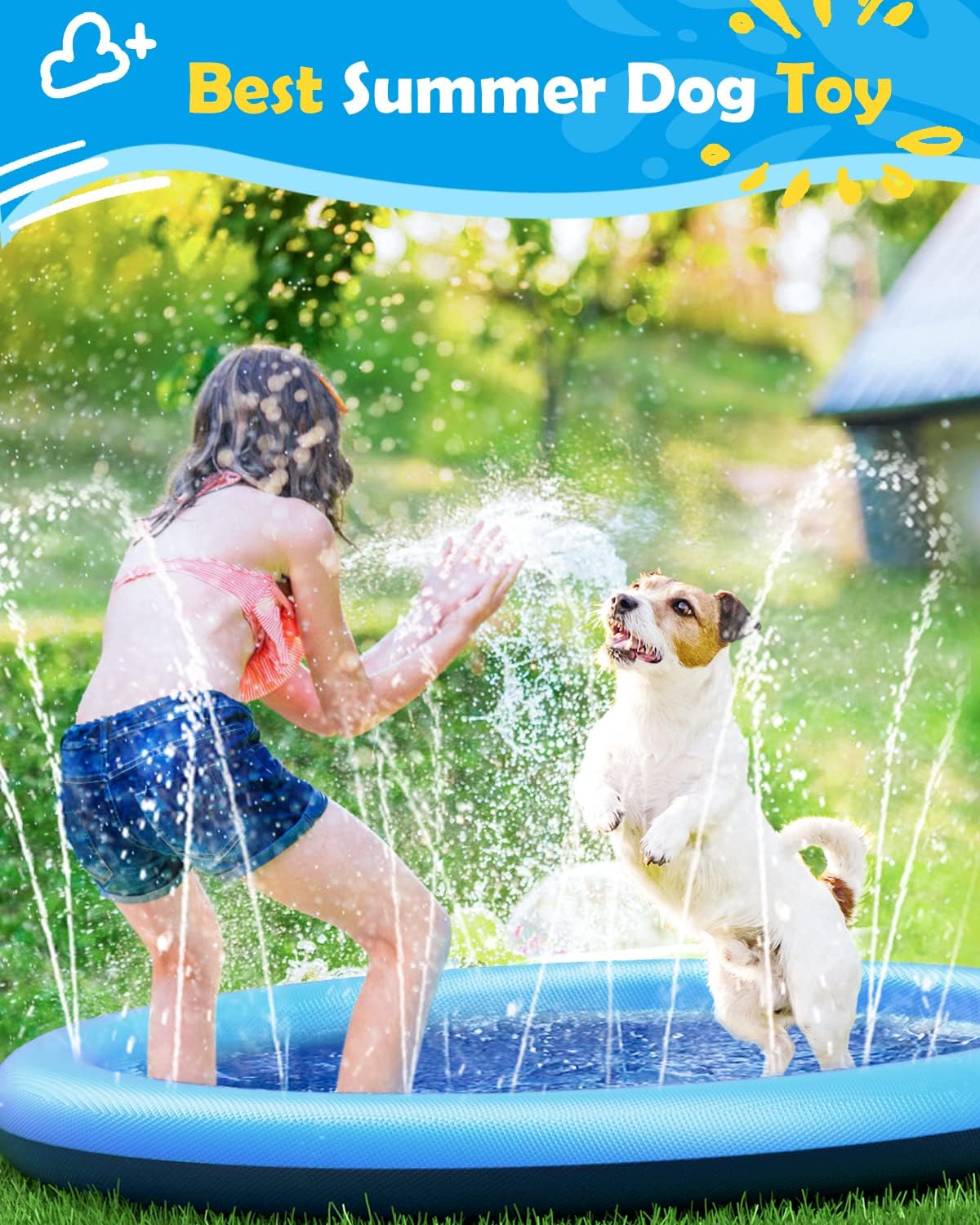Splash Pad for Dogs & Kids - Anti-Slip Dog Pool for Large Dogs, 0.58 mm Thickened Durable Outdoor Water Play Mat, Summer Sprinkler Toy for Backyard (67in, Blue) - Image 4