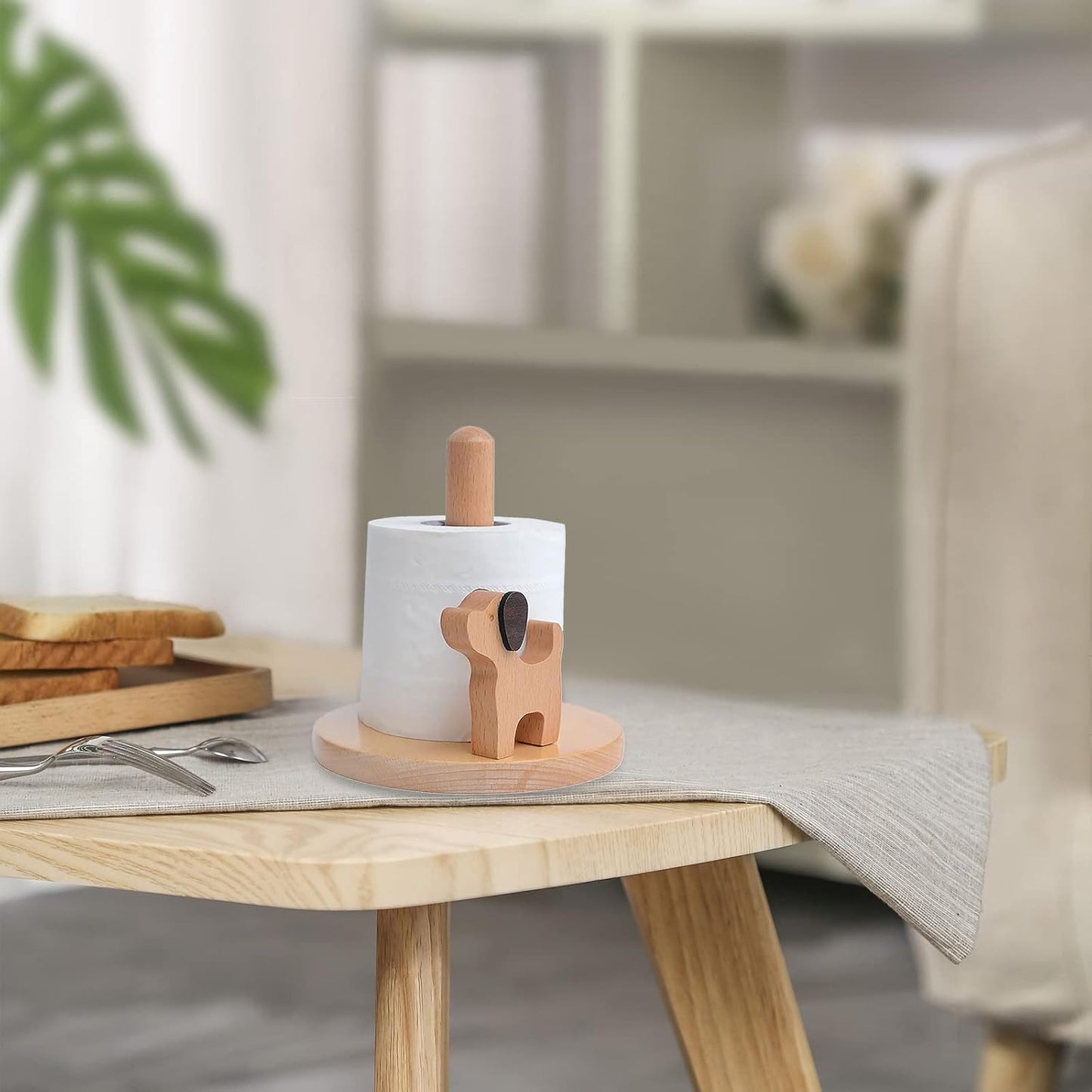 Dog Style Paper Towel Holder, 6 x 10 Inch Wood Paper Towel Holder, Wooden Paper Towel Holder Countertop Vertical Tissue Holder Rack, Kitchen Paper Towel Holders for Tear Paper Towel Roll - Image 2