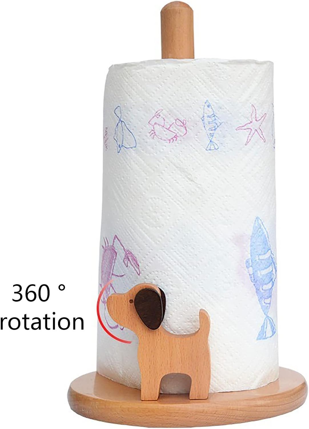 Dog Style Paper Towel Holder, 6 x 10 Inch Wood Paper Towel Holder, Wooden Paper Towel Holder Countertop Vertical Tissue Holder Rack, Kitchen Paper Towel Holders for Tear Paper Towel Roll - Image 4