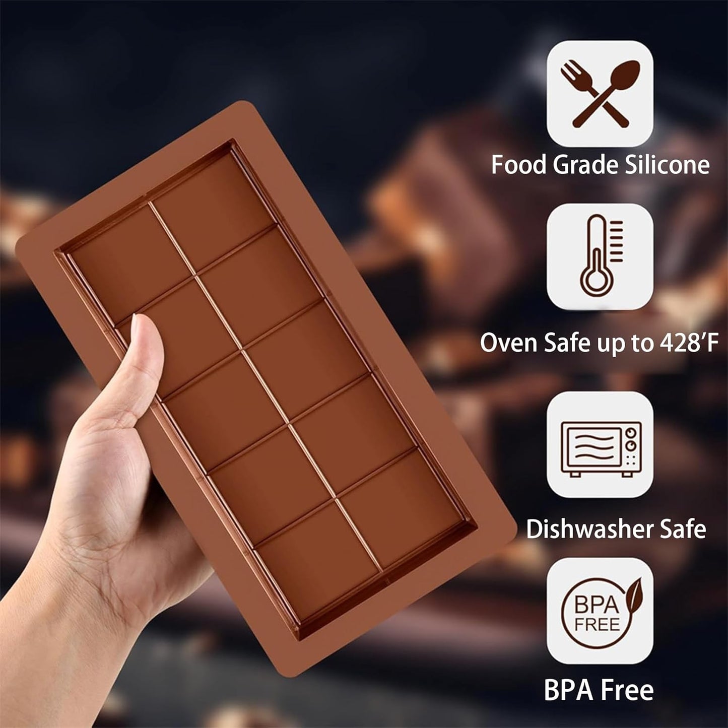 3 PCS Silicone Chocolate Bar Molds with 1 spatula,3/4 Inch Thick Non-Stick Chocolate Mold，Large Deep Cavity Chocolat Silicone Mold for Stuffed Chocolate Bars Knafeh Pistachio Chocolat - Image 4
