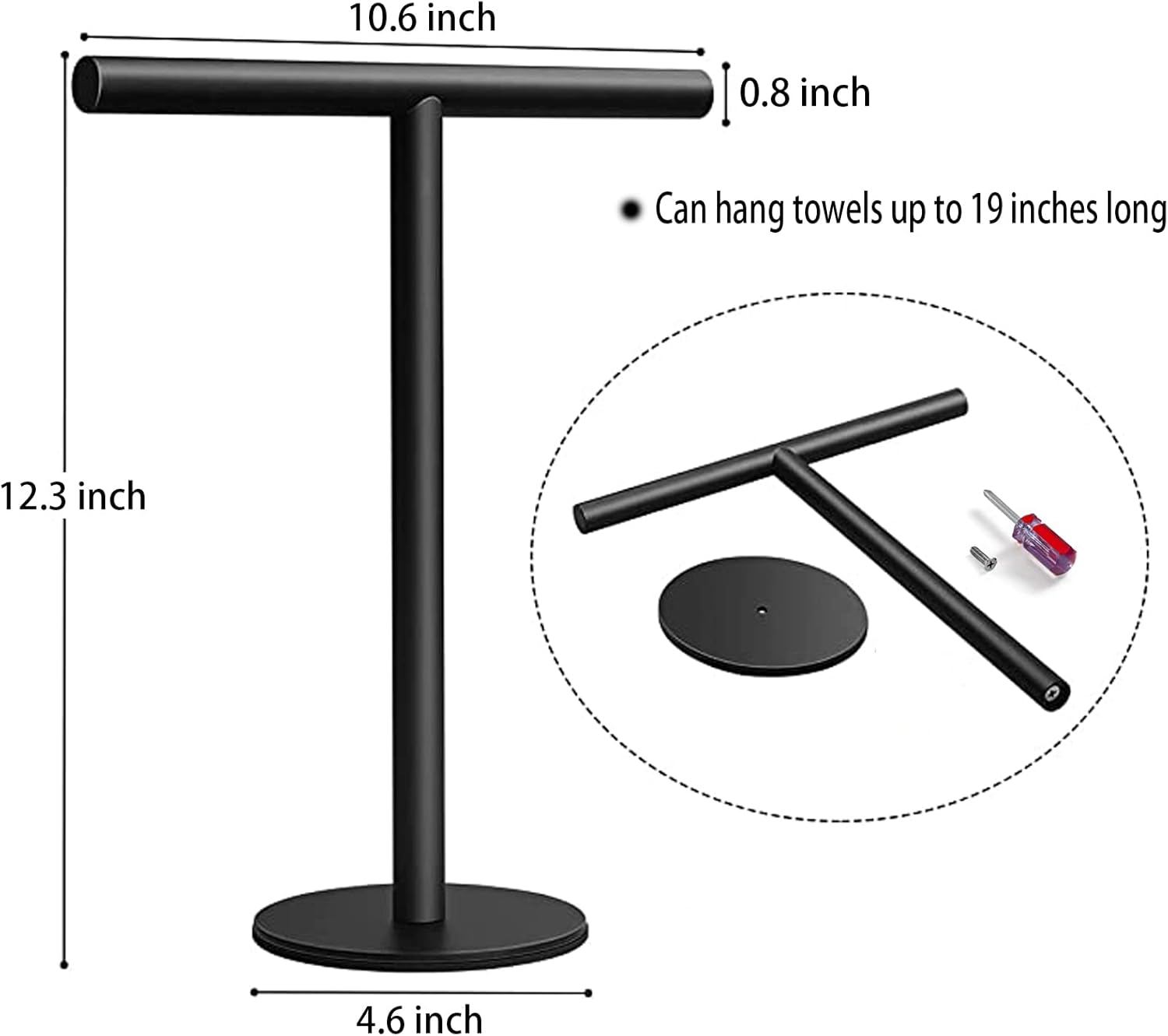 Hand Towel Holder Stand for Bathroom Vanity Countertop Matte Black T-Shape Towel Bar Rack Stand Towel Bar for Bathroom Kitchen  Matte Black    Matte Black - Image 2