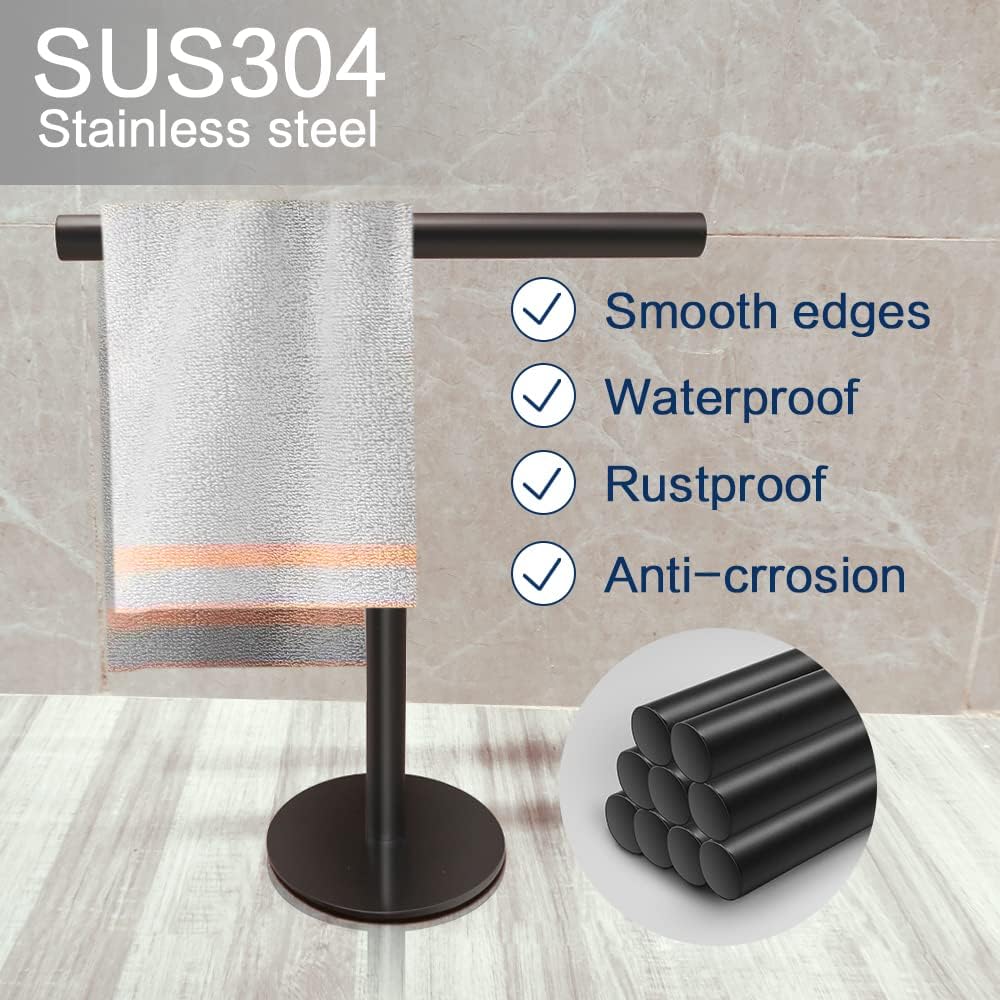 Hand Towel Holder Stand for Bathroom Vanity Countertop Matte Black T-Shape Towel Bar Rack Stand Towel Bar for Bathroom Kitchen  Matte Black    Matte Black - Image 3